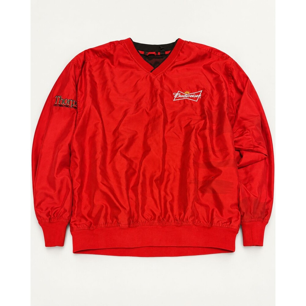 Budweiser River's End Red V-Neck Pullover Windbreaker 2XL Thorpe Distributing